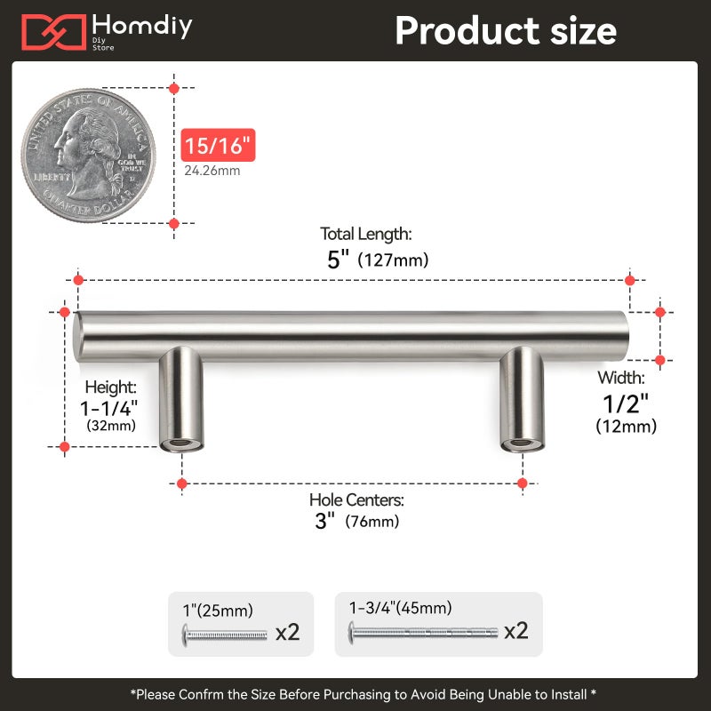 homdiy 20Pack 3 Inch Brushed Nickel Cabinet Pulls Modern Cabinet Handles - Brushed Nickel Drawer Pulls Stainless Steel Cabinet Hardware,5 Inch Overall Cabinet Door Handles for Cabinets,Cupboard - Image 3